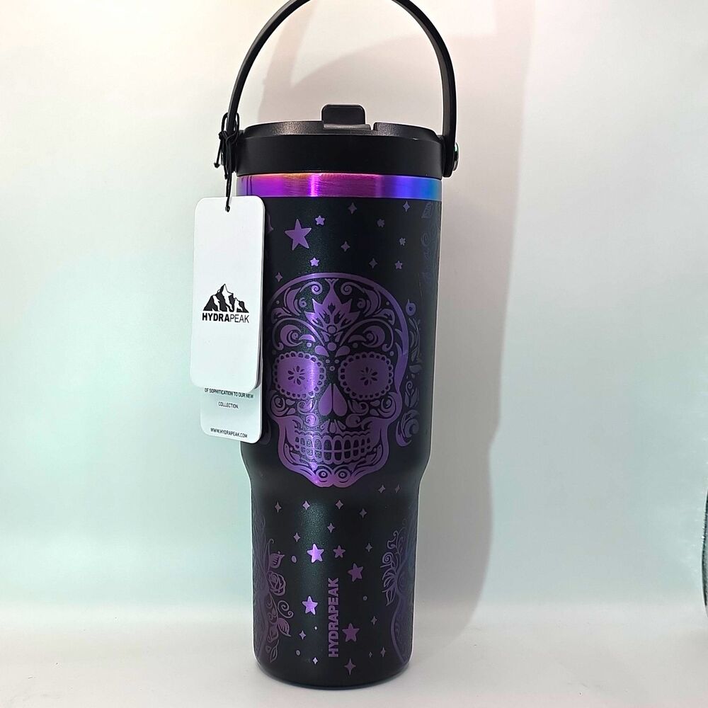 Hydrapeak Artisan Double Wall Leak Proof Skull Tumbler w/Handle Lid